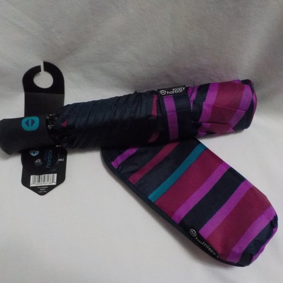 Misty Harbor Rainbow Stripe Auto Open Umbrella W/Slipcover & Hand Strap NWT - Picture 3 of 7